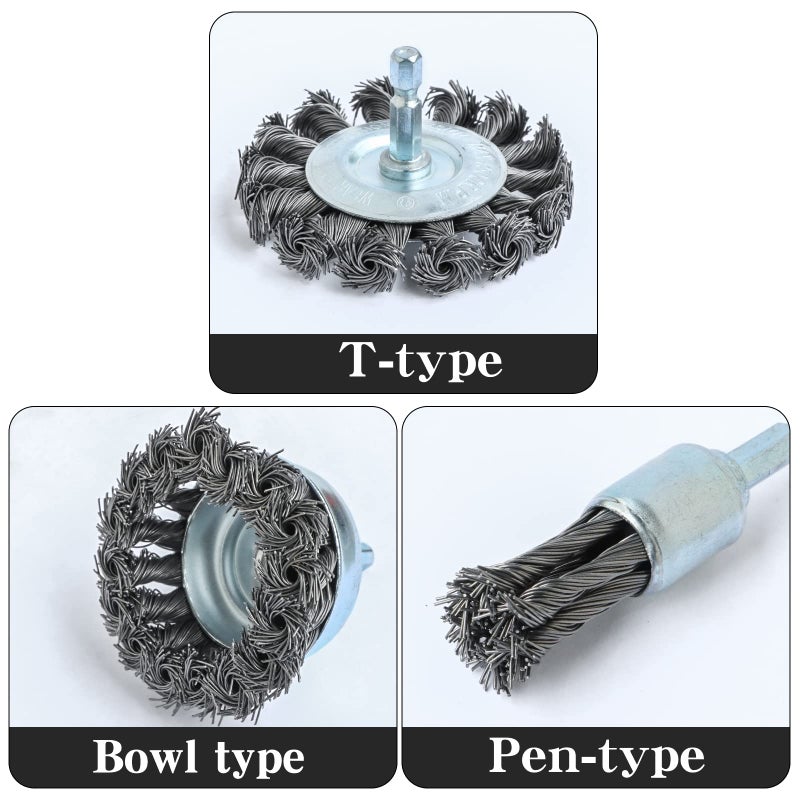 FPPO 3PCS 3 Inch Knotted Wire Wheel Cup Brush and Twist End Brush Set,1/4" Shank for Drill,Perfect for Rust Removal, Corrosion and Paint - Image 5